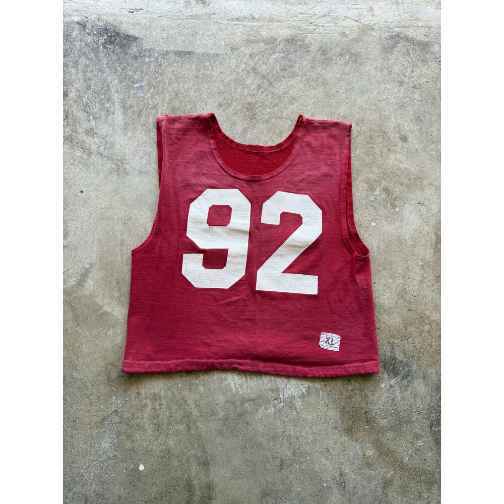 Vintage 1960s Champion Cotton Red '92' Tank Top Size Small USA Made Sleeveless